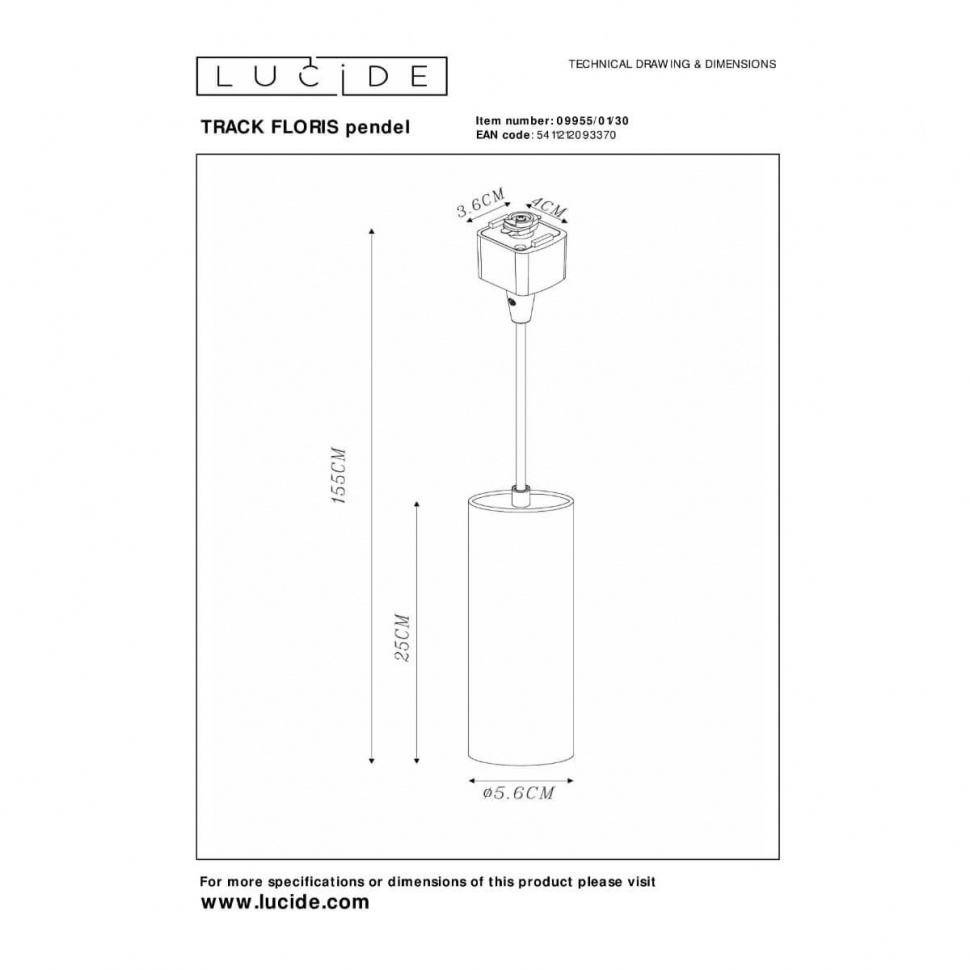 Трековый светильник Lucide Track floris pendel 09955/01/30