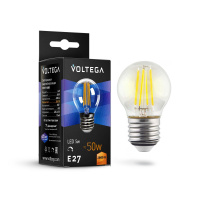 Лампа светодиодная филаментная диммируемая Voltega E27 5W 3000K шар прозрачный VG10-G1E27warm5W-FD 8466